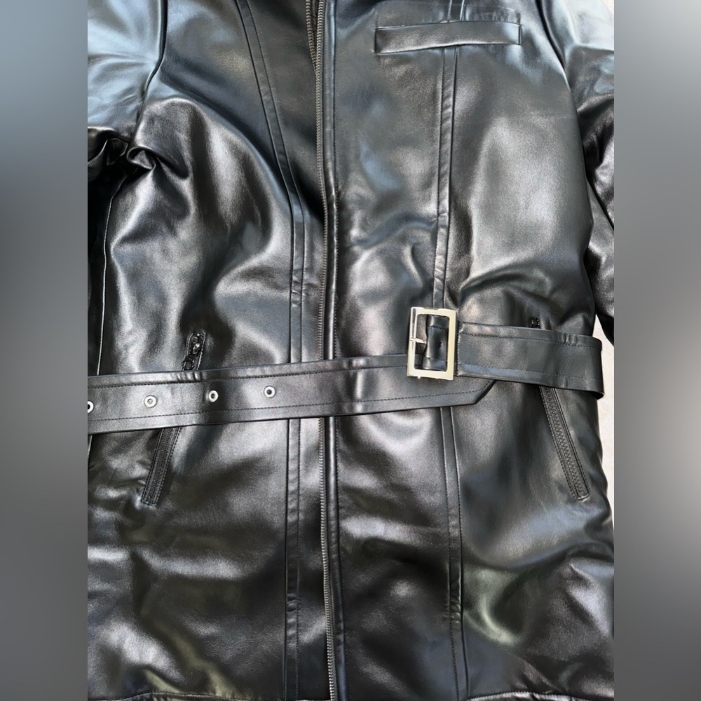 VEILED -Reversible Vegan Leather Sherpa Aviator Coat - Black - Picture 8 of 9